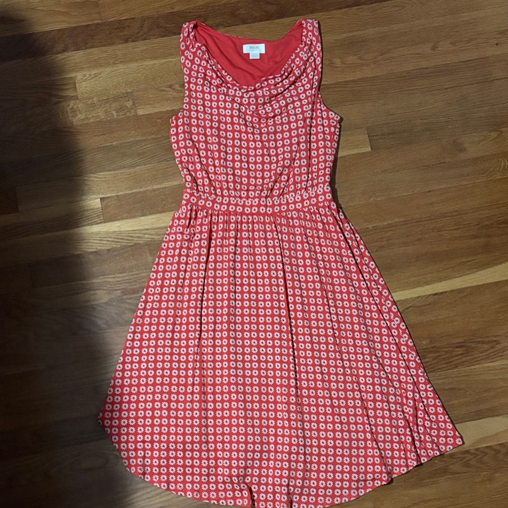 Maeve Red/Orange and White Patterned Midi Dress